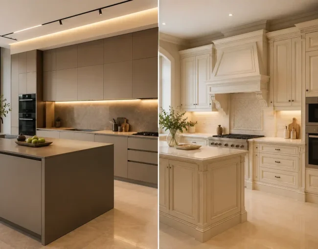 Modern vs classic kitchen styles Dubai