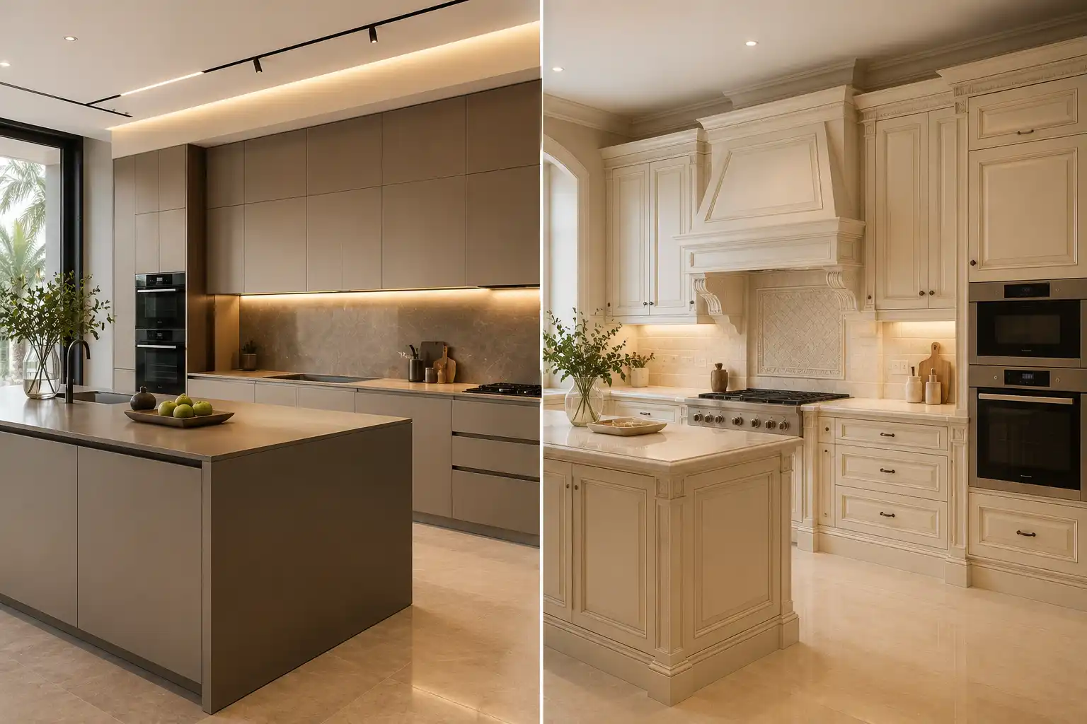 Modern vs classic kitchen styles Dubai