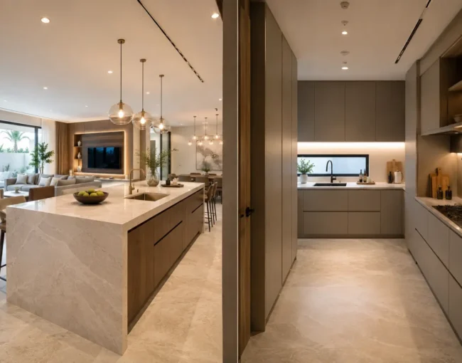 Open vs closed kitchen design Dubai
