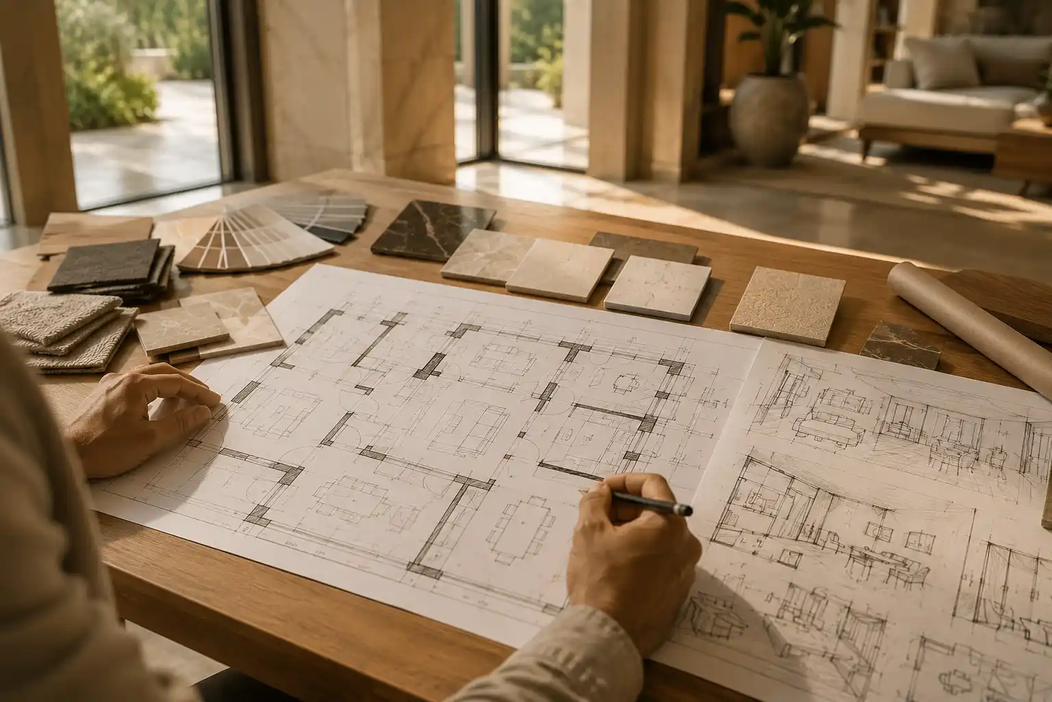 villa interior design around architecture