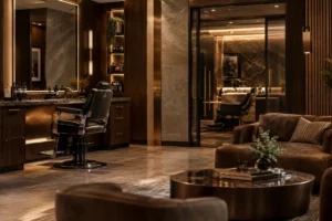barbershop interior design layout and lighting Dubai