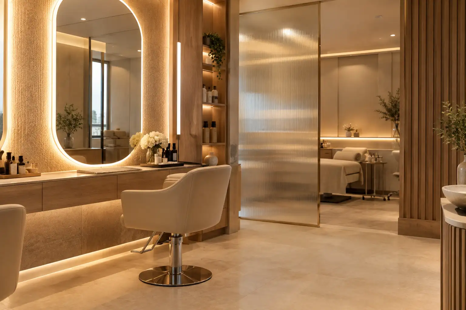 beauty salon interior design layout and lighting Dubai