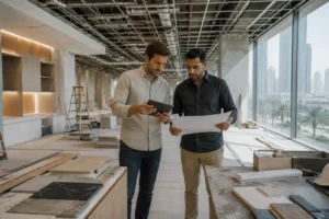 Fit-out company reviewing project drawings