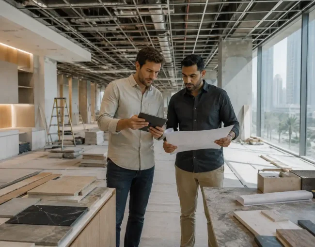 Fit-out company reviewing project drawings