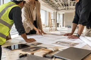 project manager coordinating designers and contractors