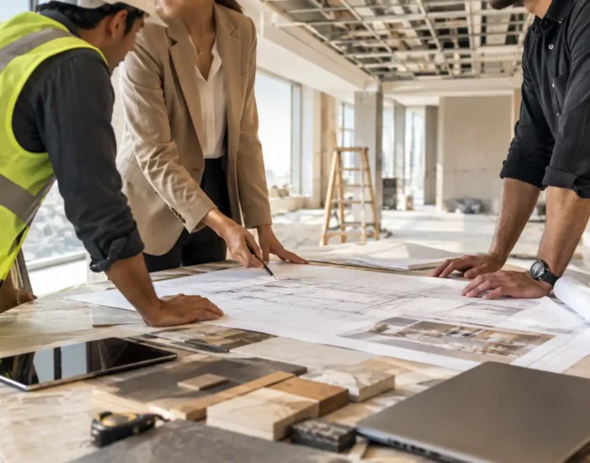 project manager coordinating designers and contractors