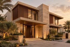 Modern Dubai villa facade and entrance