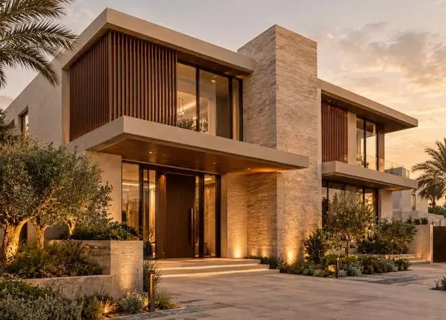 Modern Dubai villa facade and entrance