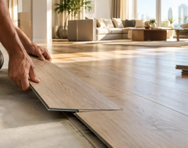 SPC flooring installation in a Dubai home