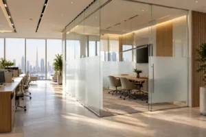glass partition types and privacy Dubai office