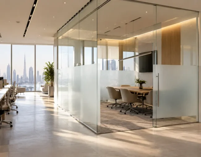 glass partition types and privacy Dubai office