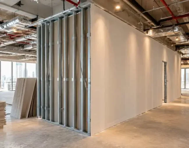 Gypsum partition wall in a Dubai fit-out