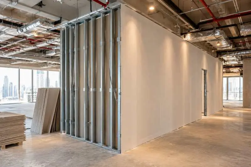 Gypsum partition wall in a Dubai fit-out
