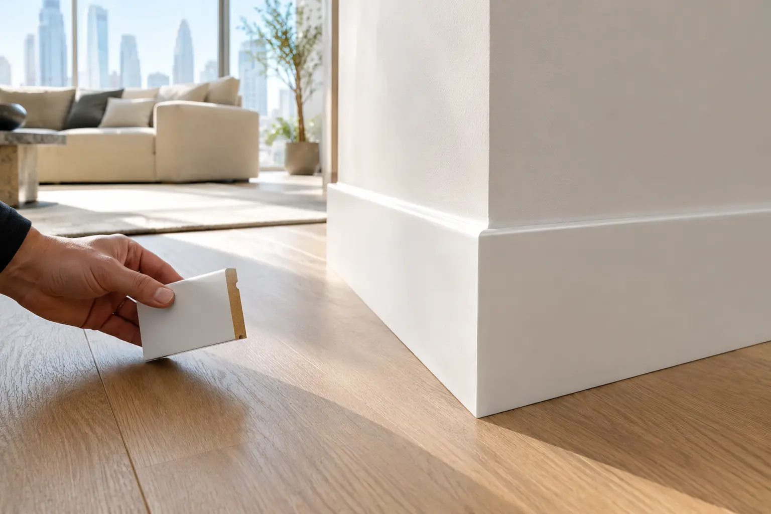 MDF skirting board in a Dubai living room