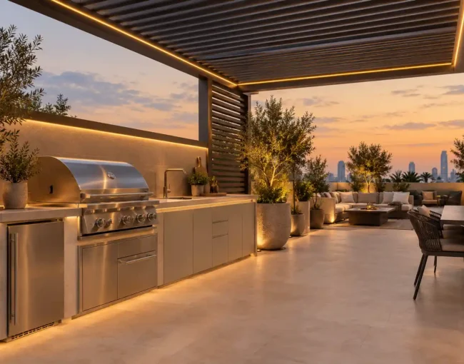 Outdoor kitchen on a Dubai villa terrace