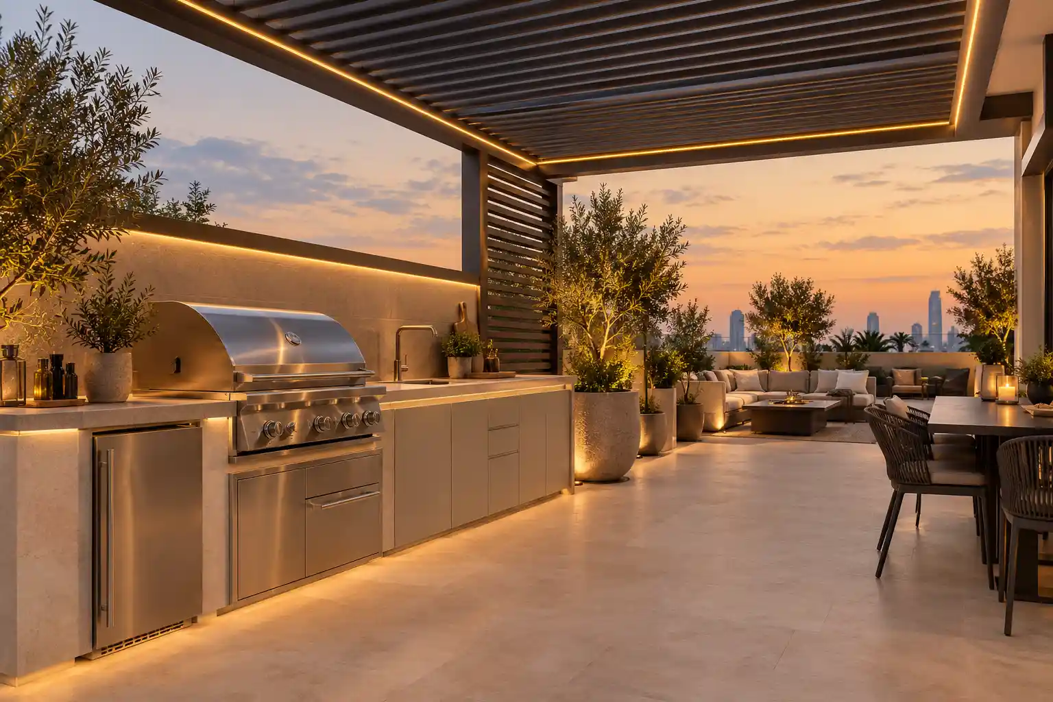 Outdoor kitchen on a Dubai villa terrace